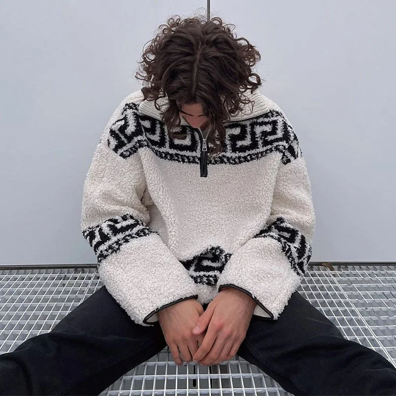 Men's Plush Coat Stand-collar Plush Sweater