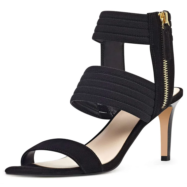 Black Ankle Strap Stiletto Heel Sandals for Women |FSJ Shoes