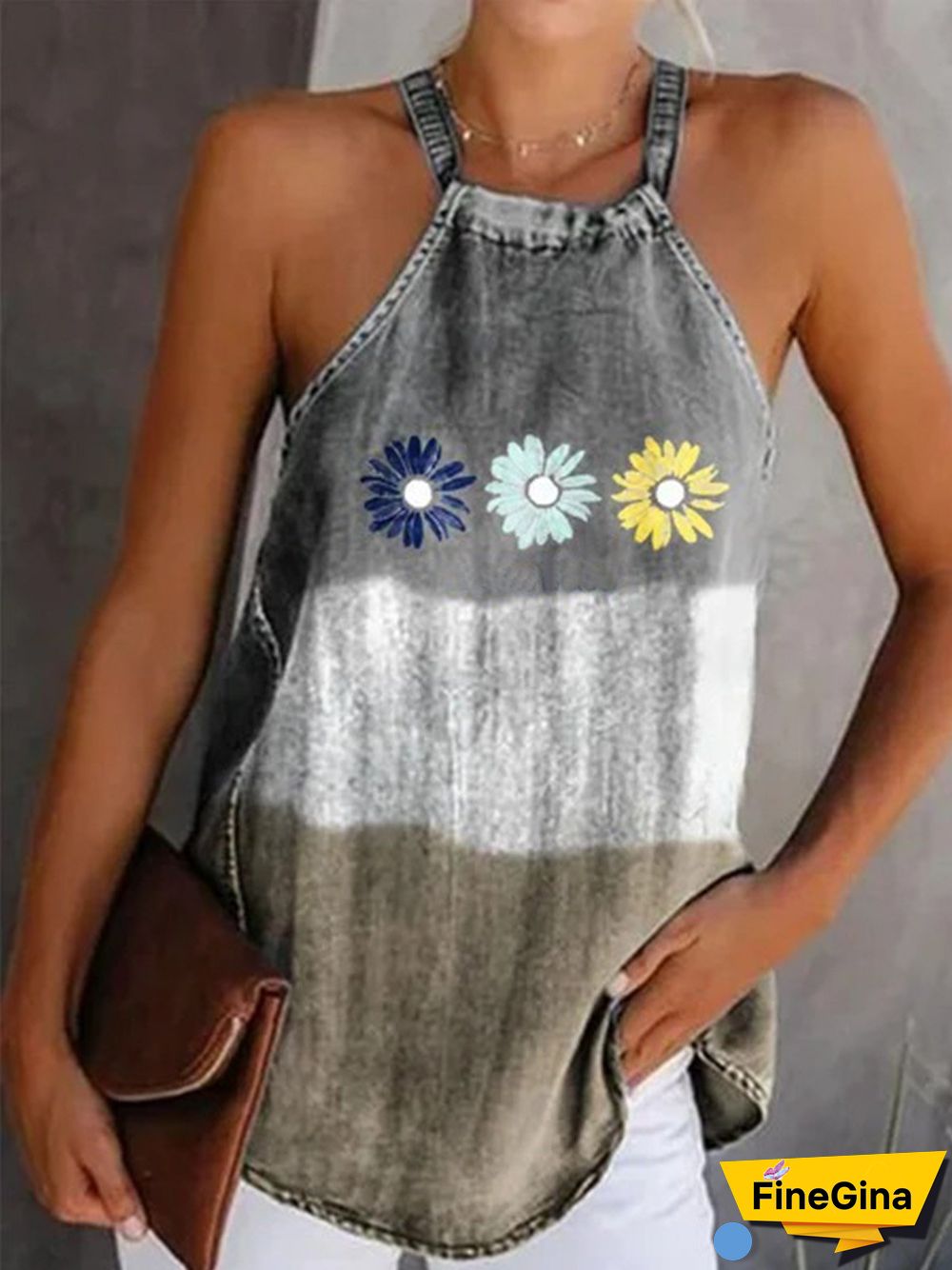 Floral-Print Sleeveless Halter Tops