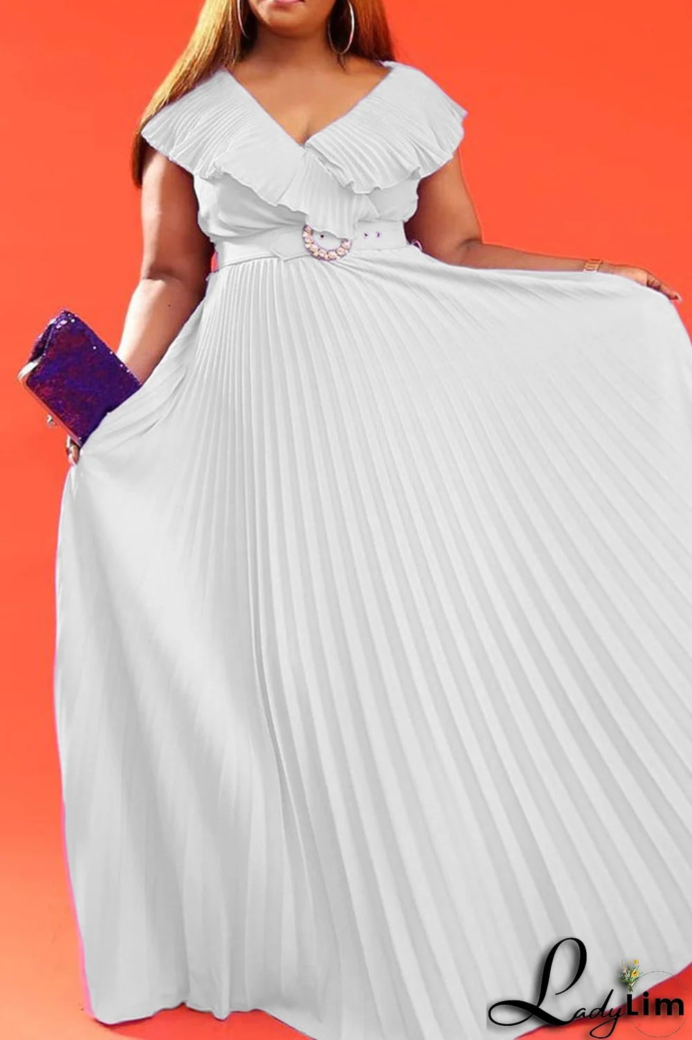 Yellow Elegant Solid Patchwork Fold V Neck Straight Dresses(Contain The Belt)