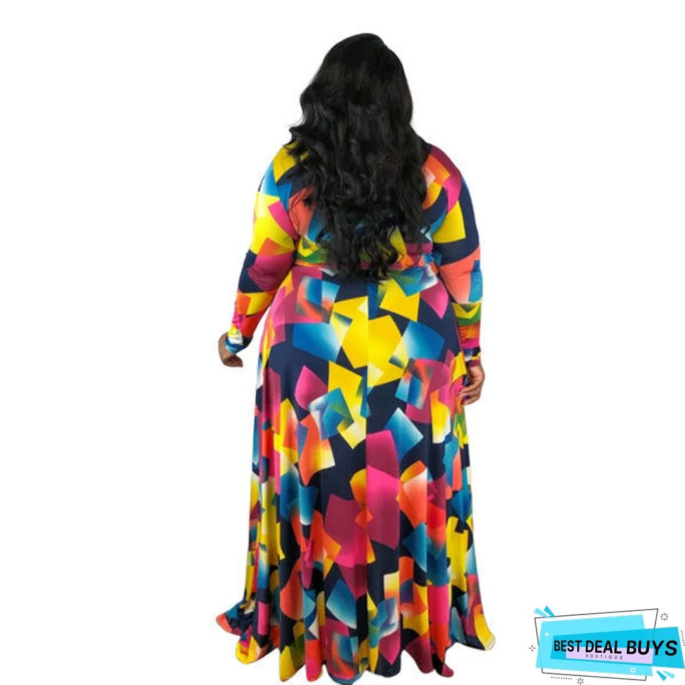 Classic Color Printing Temperament Sexy V Collar Dress