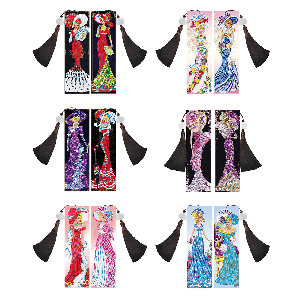 

2pcs Dress Lady - 5D DIY Bookmark, 01, 501 Original
