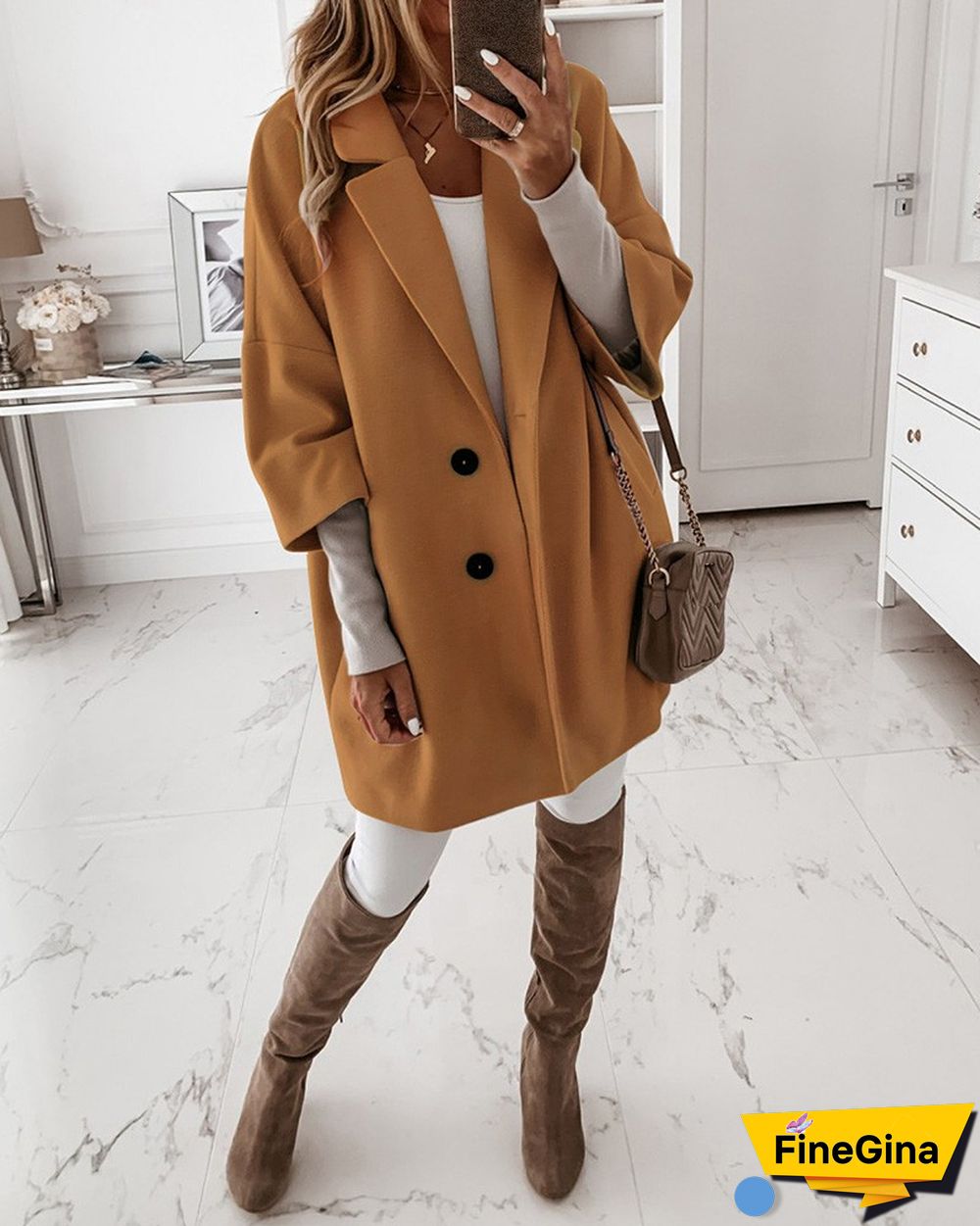 Button Design Long Sleeve Casual Coat