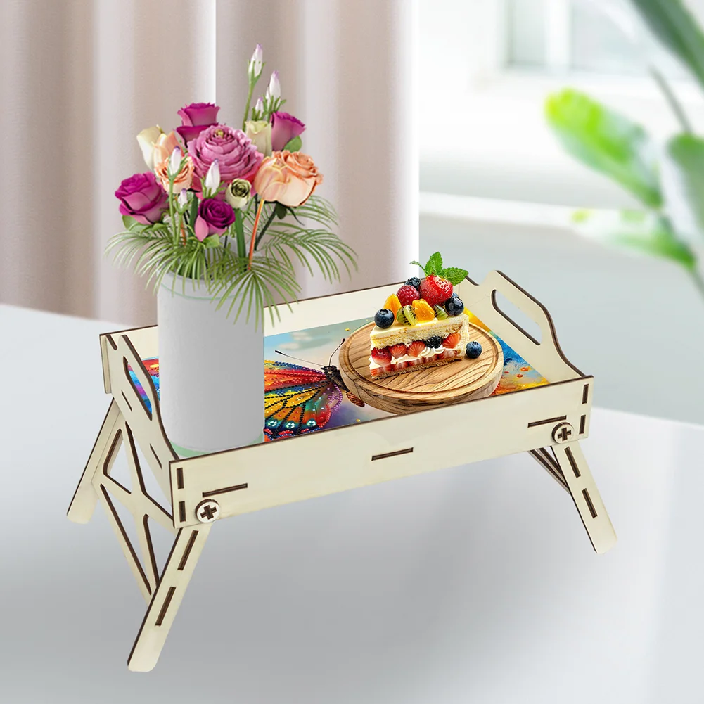 DIY Diamond Painted Dining Plate with Handle Wooden Food Tray Home Decor Gift