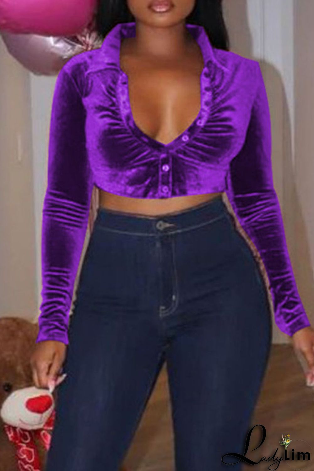 Coffee Sexy Solid Patchwork Buckle Turndown Collar Tops