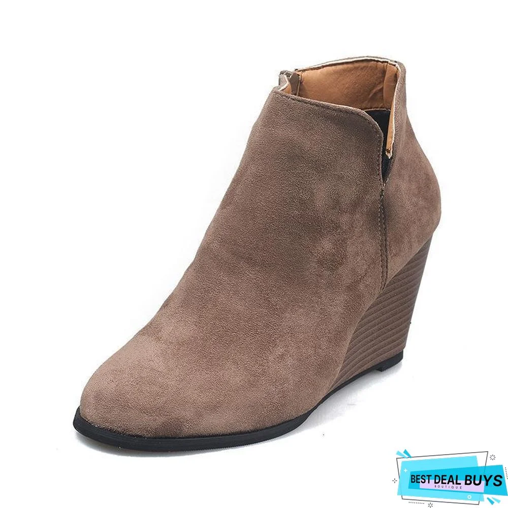 Wedge Fashion Side Zipper Ankle Boots