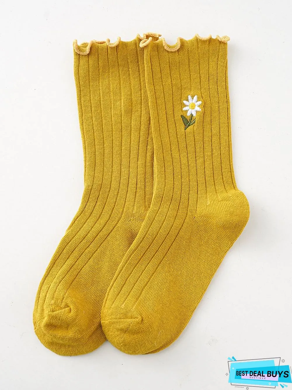 Casual Floral Embroidered Cotton Socks Daily Commuting Outdoor Accessories