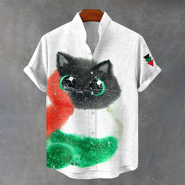 Men's Support Freedom Middle Eastern Cat Art Print Casual Short Sleeve Shirts