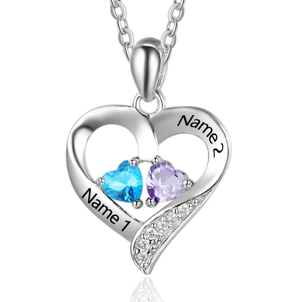 925 Sterling Silber Personalisierte Halskette mit 2 Namen und 2 Geburtssteinen n2-b2 Kettenmachen