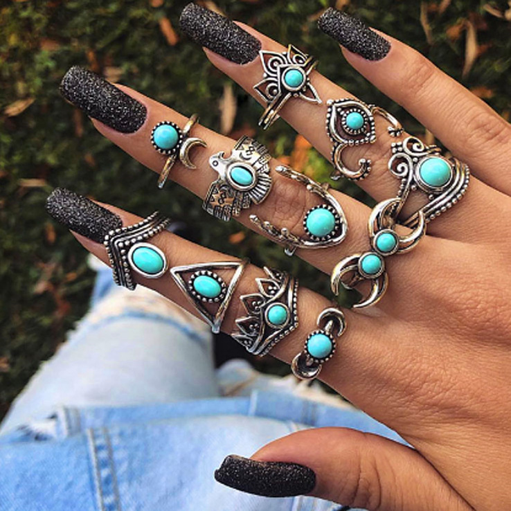 Bohemian Vintage Diamond Ring Set