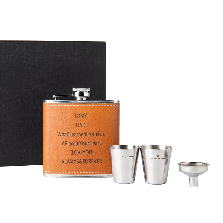 Personalized Leather Flask Gift Set for Men Father's Day Gift