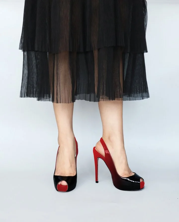 120mm Women's Strap Slingback Sandals Peep Toe Platform Stilettos Patent Heels-MERUMOTE