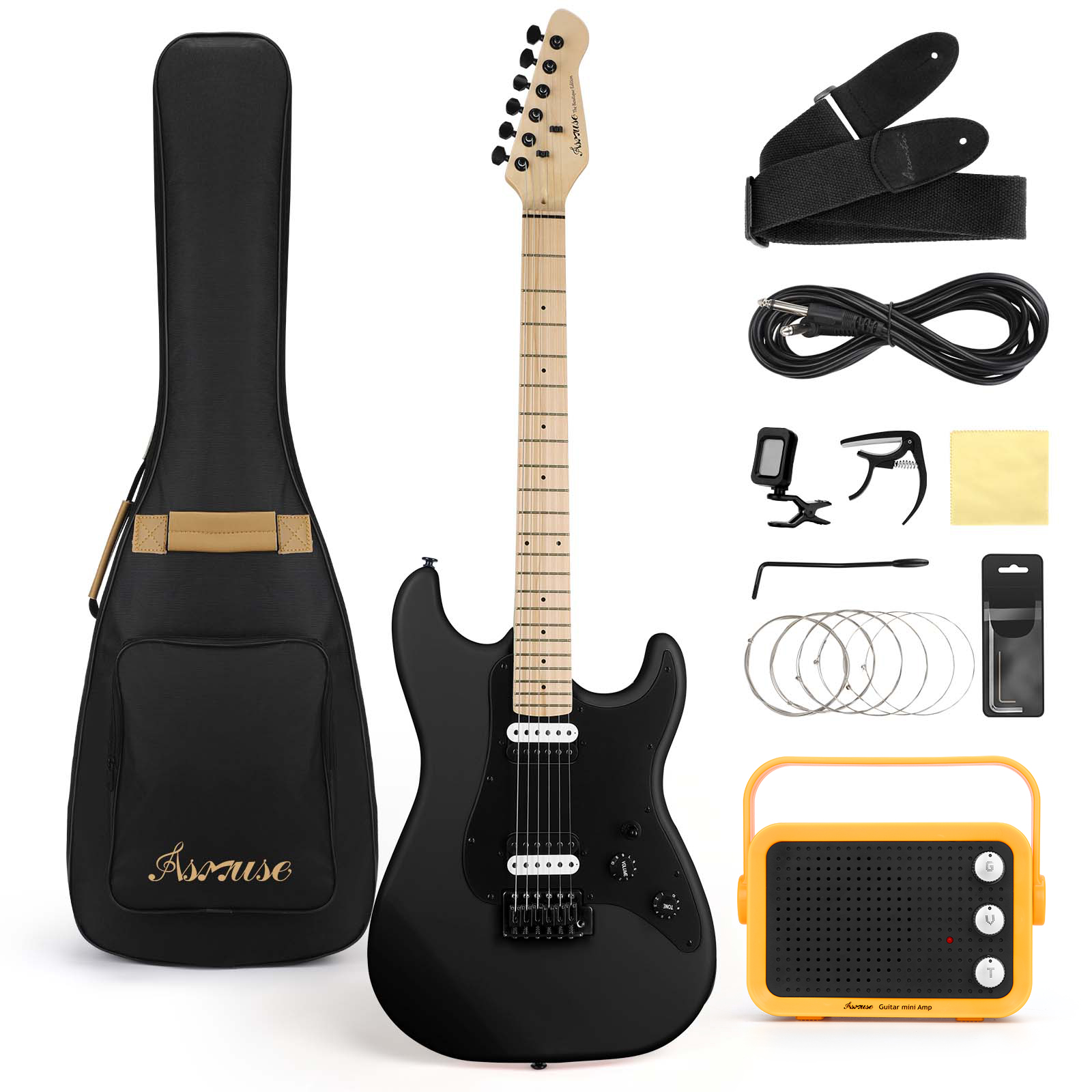 Asmuse 39 Inch Electric Guitar Beginner Kit Full Size HSS for