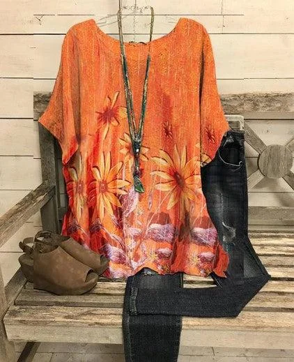 Women's Floral Print Vintage Casual Top