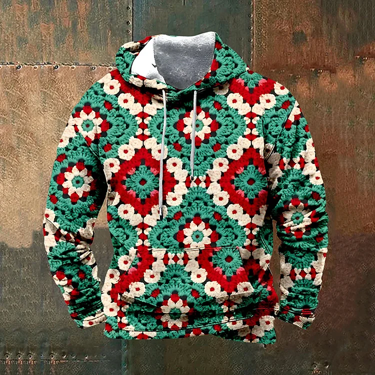 Comstylish Retro Christmas Multicolor Vintage Jacquard Knit Hooded Sweater