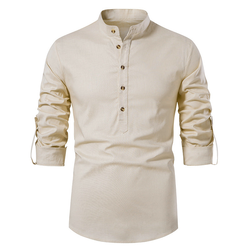 Men's Cotton Linen Henley Shirts Long Sleeves