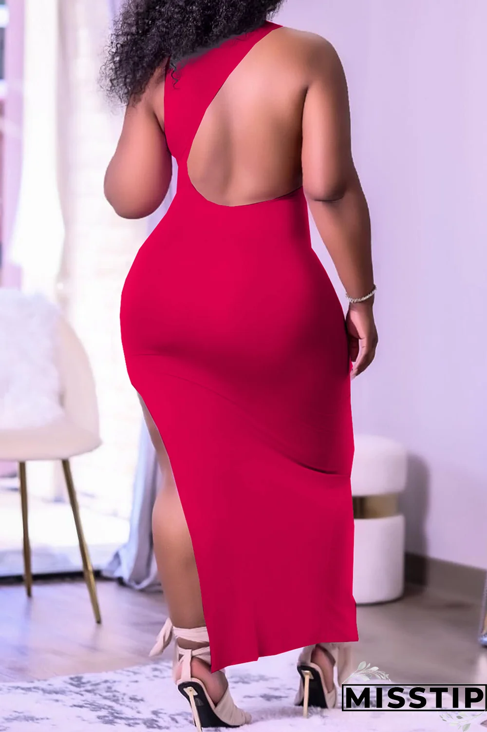 Light Blue Casual Solid Backless O Neck Irregular Dress Dresses