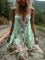 Vintage Boho Floral Embroidery Art Linen Mini Caimi Dress - Image 4