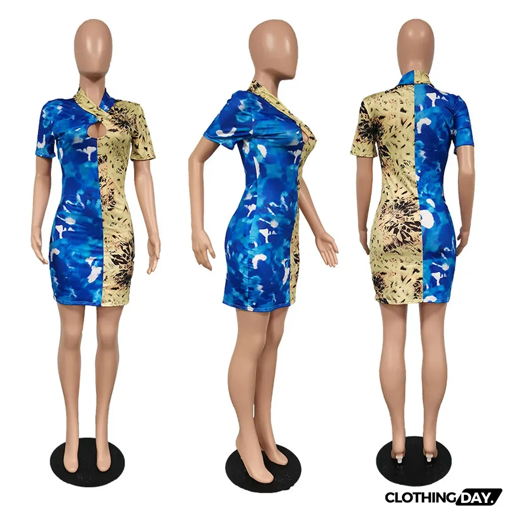 Fashion Print Short Sleeve Patchwork Mini Dress