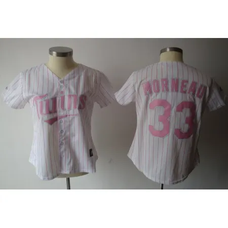 Twins #33 Justin Morneau White Pink Number Women's Fashion Stitched MLB Jersey
