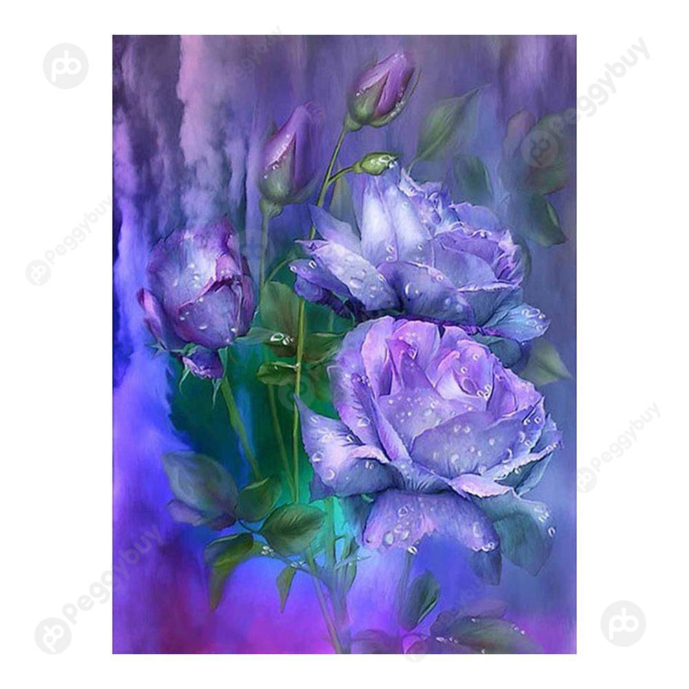 

20*25CM Round Drill Diamond Painting-Purple Rose, 501 Original