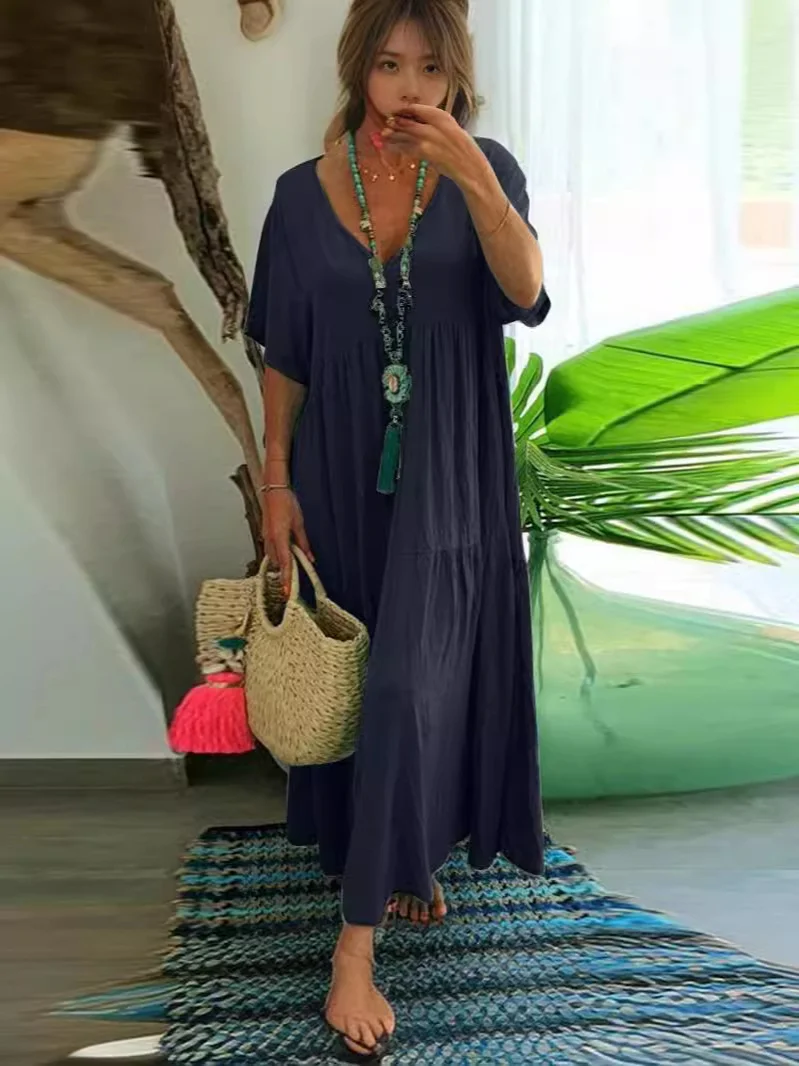 Uveng Uveng Spring Summer WISH New V-Neck Irregular Multi-Color Multi-Code Long Dress