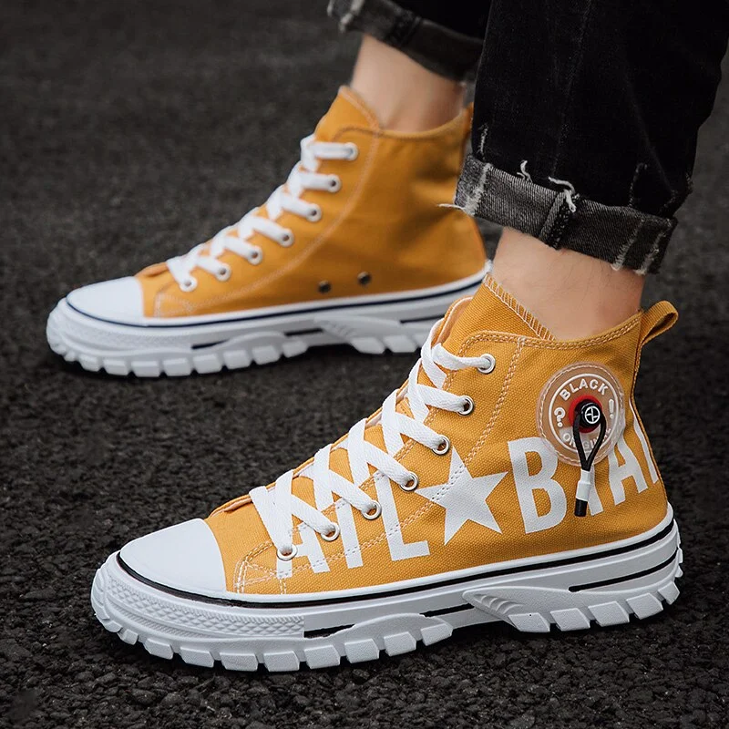 Fashion Men's Canvas Shoes High Top Flat Shoes for Men Blue Black Sneakers Board Shoes Espadrilles Canvas Sneakers Sneakers Men