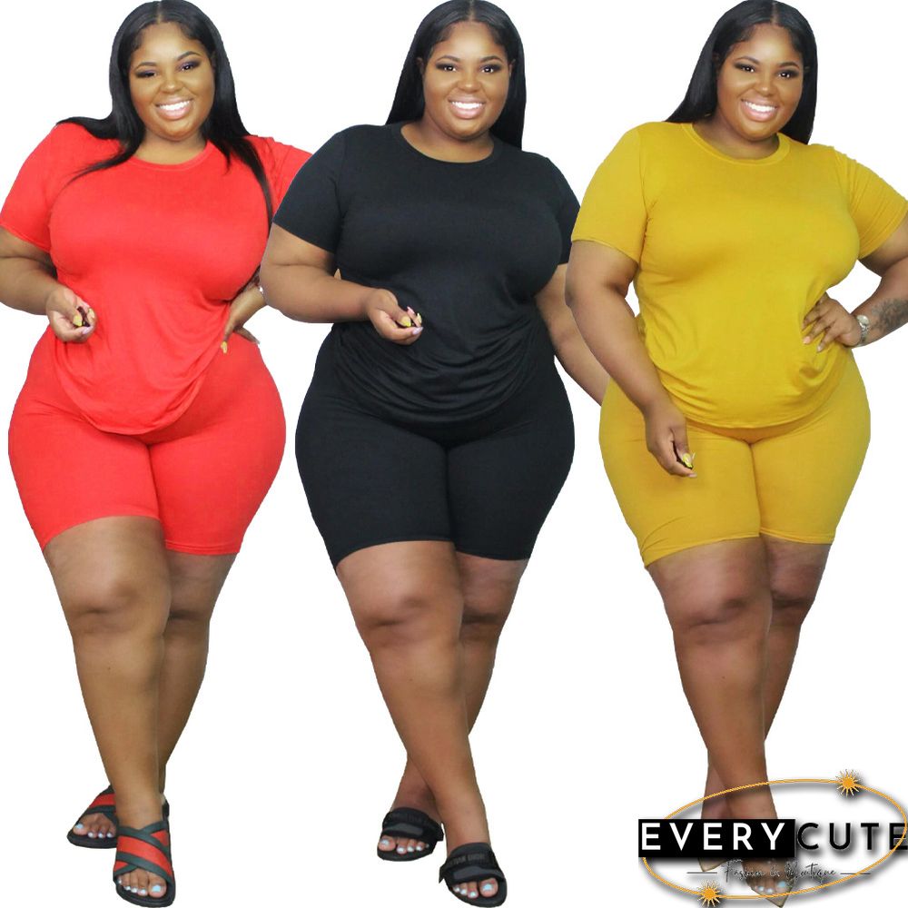 Plus Size Summer Casual Solid Color Short Sleeve Round-neck T-Shirt
