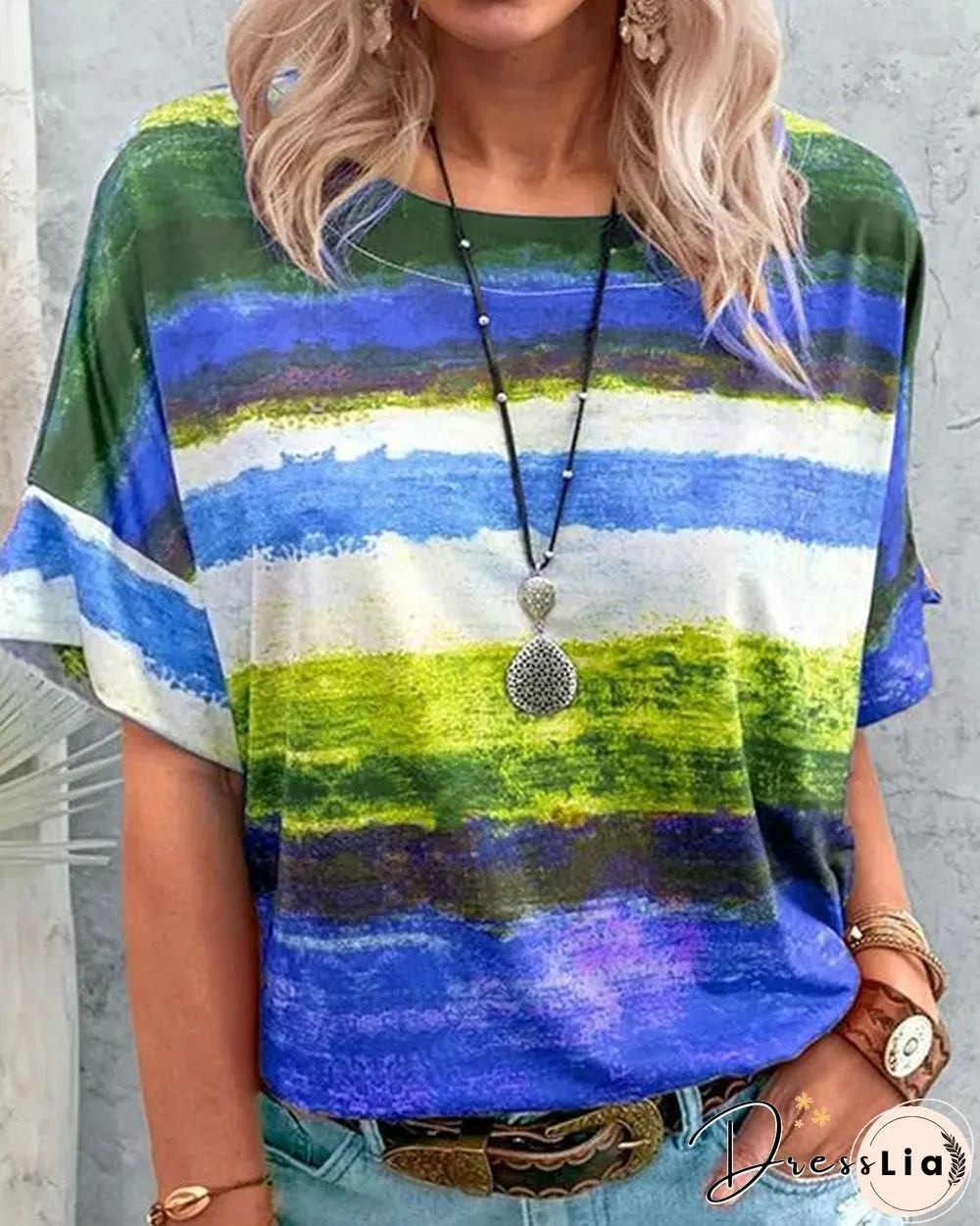 Contrast Watercolor Striped T-shirt