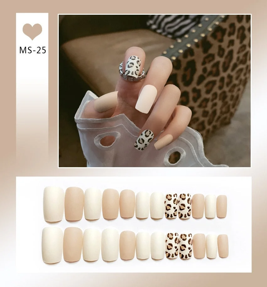 24pcs Matte False Nail Press On Nail With Glue Round Graffiti Fake Nail Manicure Nail Art Decoration  Nail Art Tools-Nail Inspo