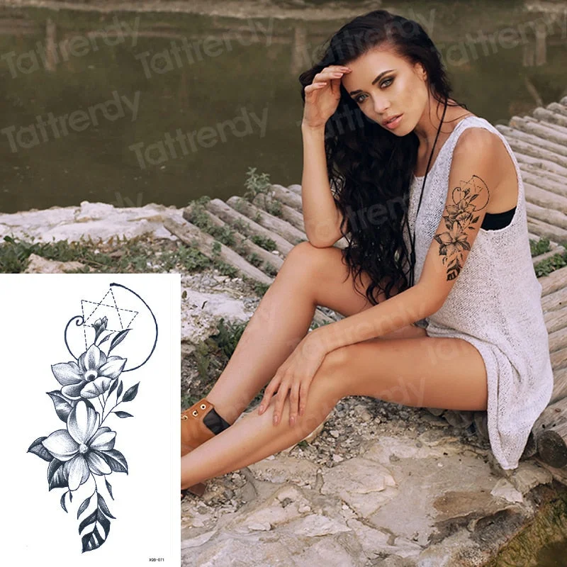 Snake Flower Rose Waterproof Temporary Tattoo Sticker Flash Tattoo Lace Fox Lion Body paint Arm Fake Sleeve Tattoo Women Mermaid