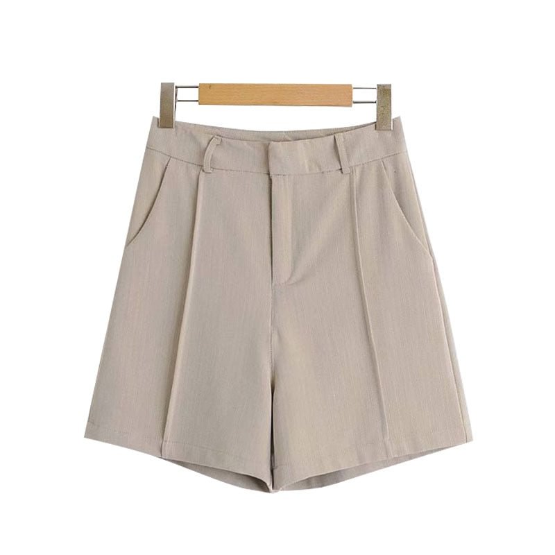 TRAF Women Chic Fashion Office Wear Side Pockets Shorts Vintage High Waist Zipper Fly Female Short Pants Mujer