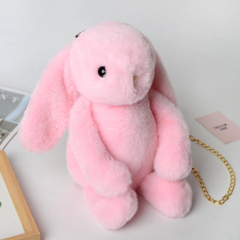 Women’s Plush Rabbit Streetwear Asymmetrical Dress Zipper Crossbody Bag