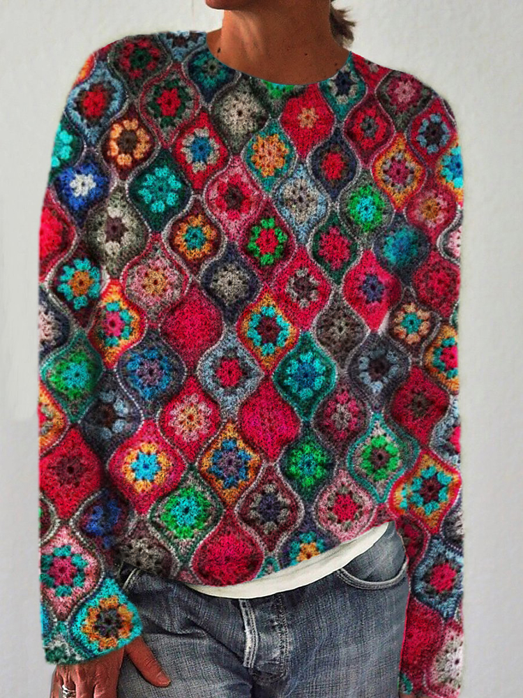  Colorful Boho Crochet Art Cozy Sweater Westsshops