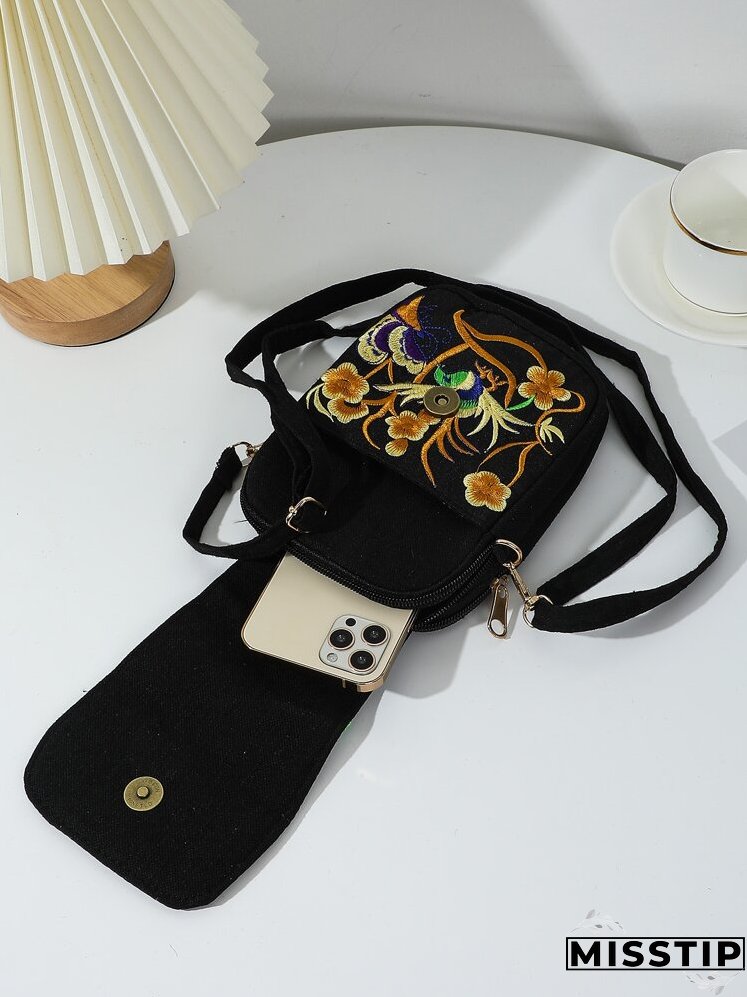 Floral Embroidery Crossbody Bag
