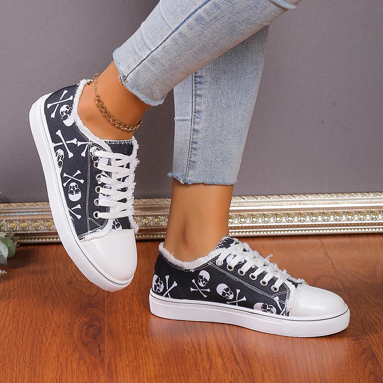 Halloween SKULL PATTERN CANVAS SHOES  Stunahome.com
