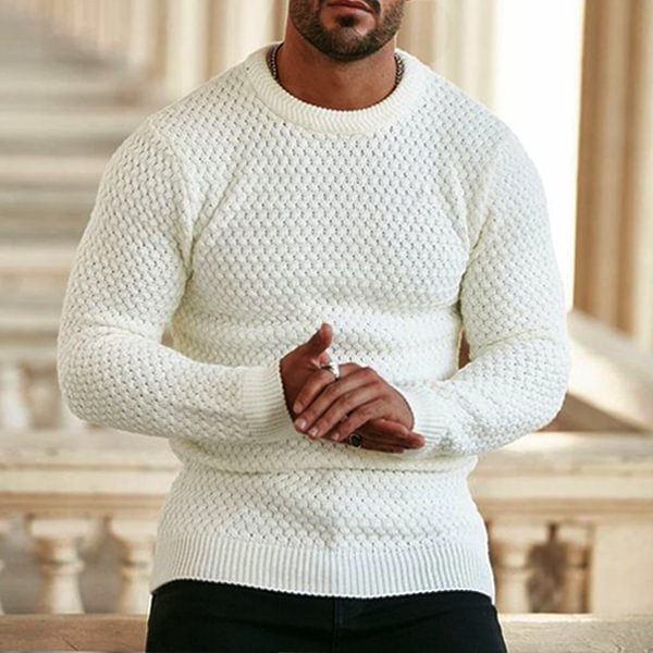 Men's Fashion Solid Color Skinny Basic Crew Neck Pullover Sweater