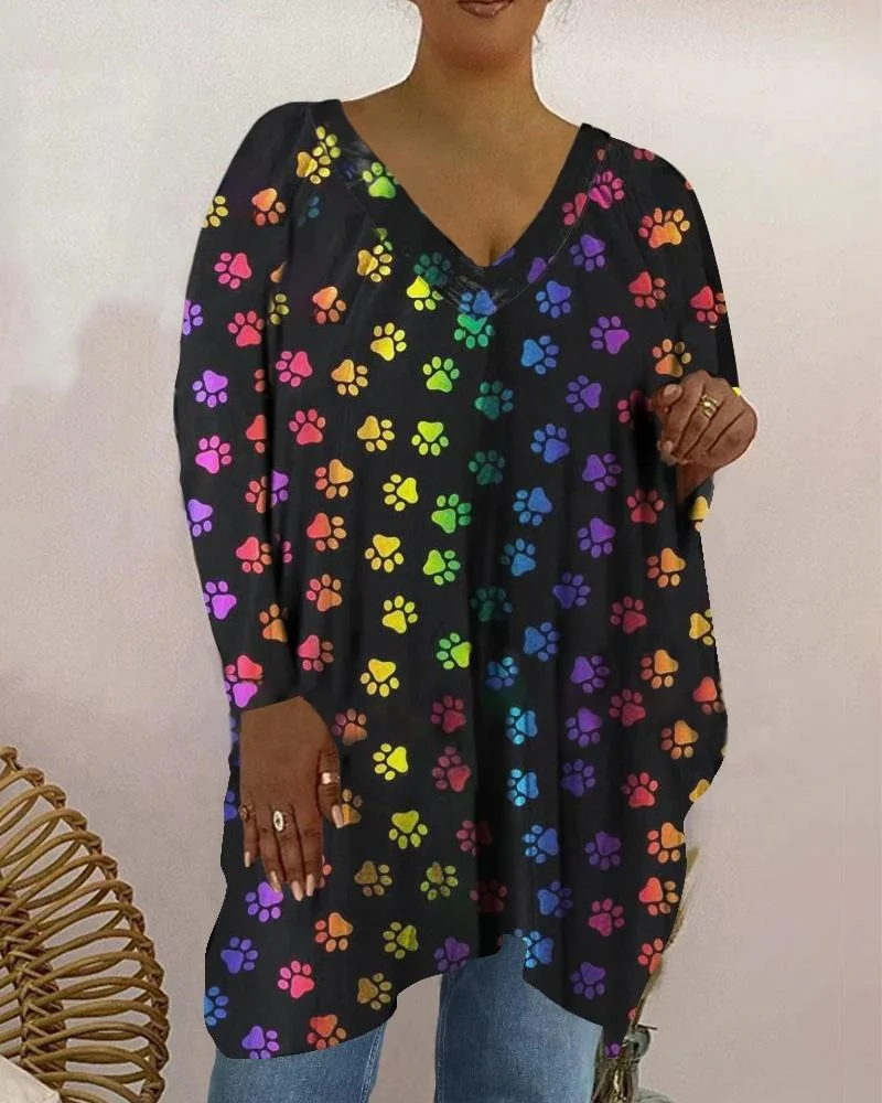 Casual Cat Paw Pattern Loose Top