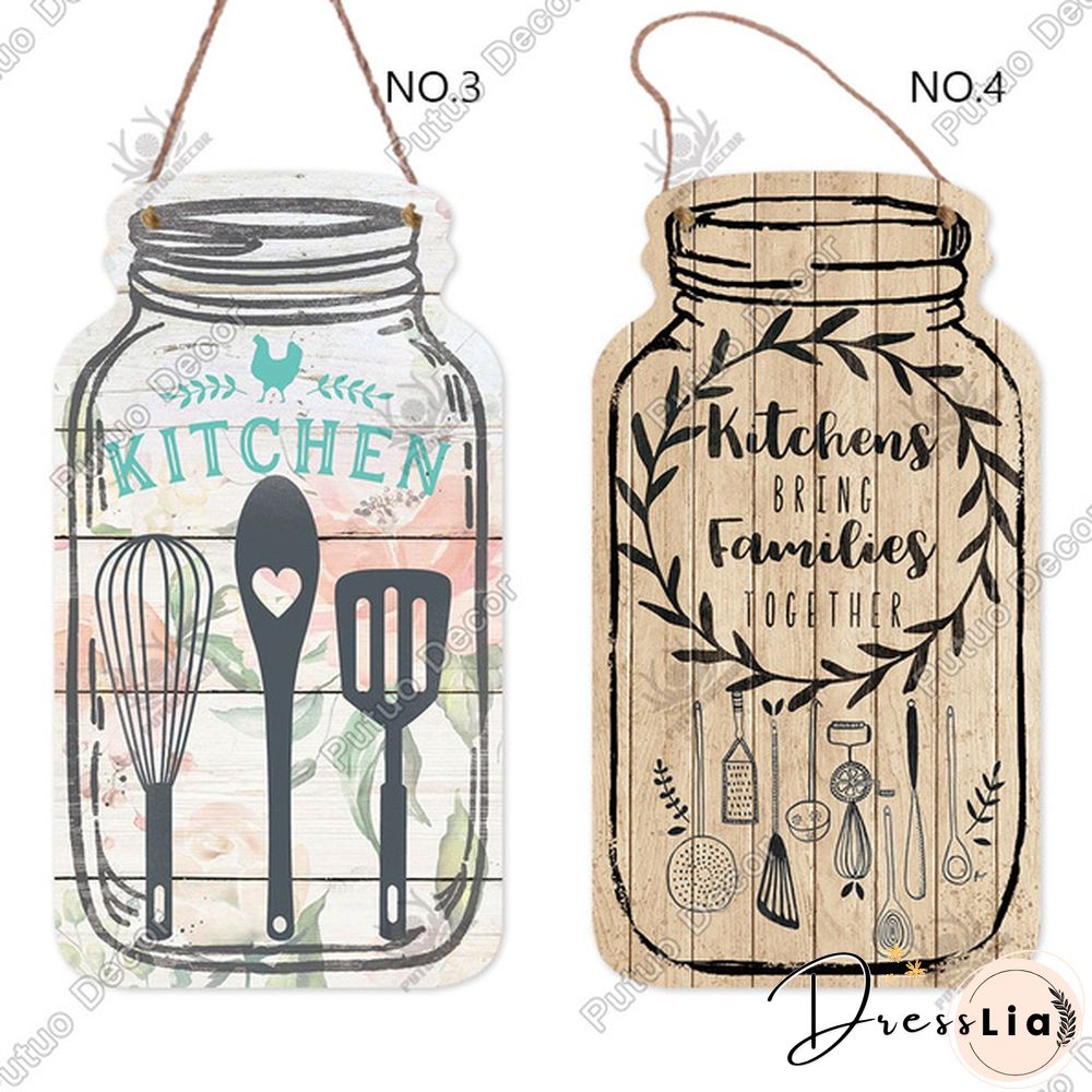 Putuo Decor-Kitchen Mason Jar Shape Plaque Wooden Signs for Rustic Kitchen Home Wall Decor（4.5"&times;8.3"）
