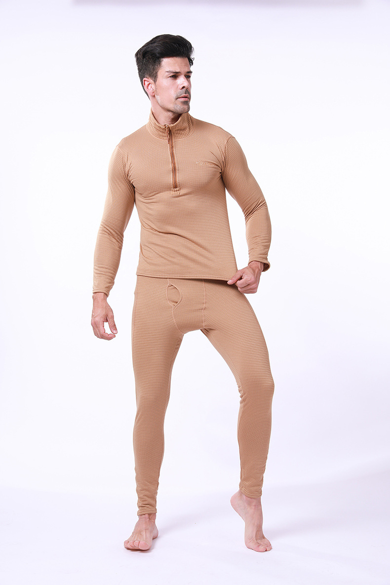 Pure Color Half-Zipper High-Neck Fleece Soft Thermal Underwear Sets