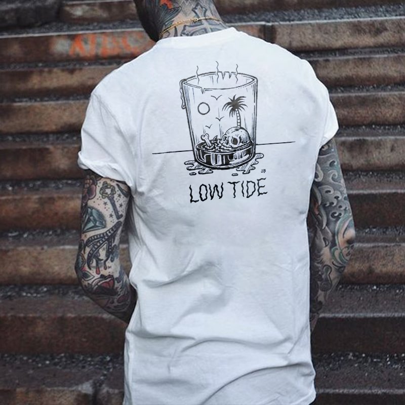Low Tide Skull Cup Print Casual T-shirt - Krazyskull