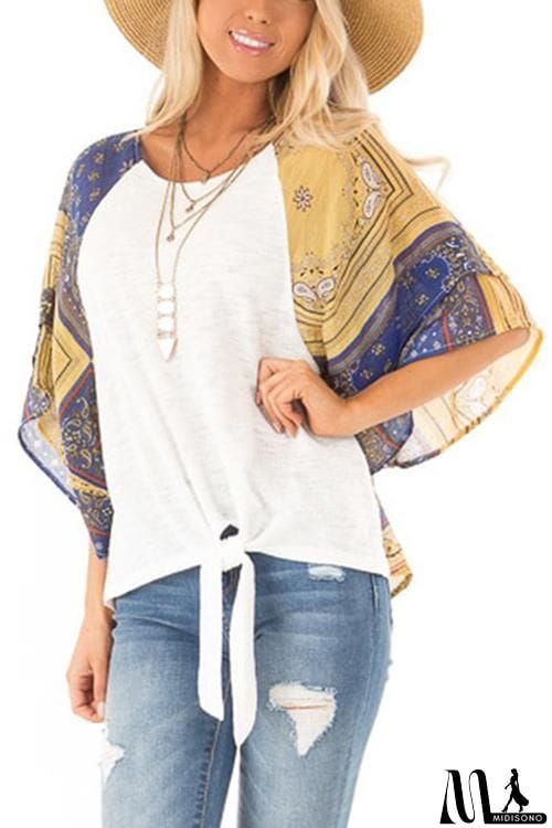 MidiSono - Paisley Bat Sleeve Knot Loose Blouse