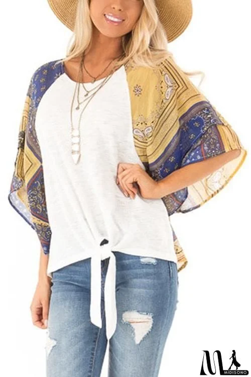 MidiSono - Paisley Bat Sleeve Knot Loose Blouse