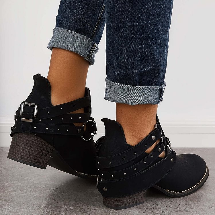 cut out chunky ankle boots