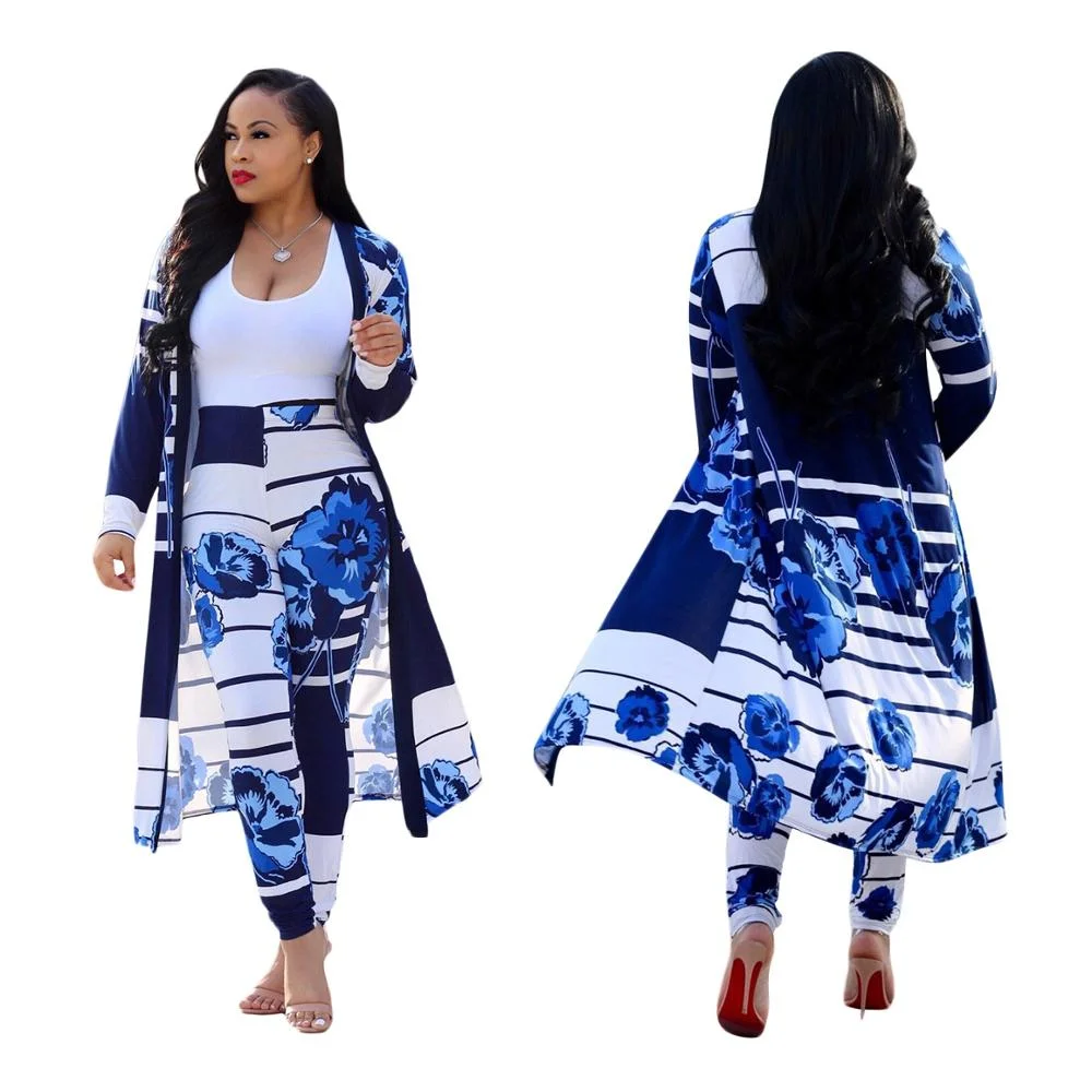 Women's tracksuit fashion sexy long sleeve X-long national print trench coat skinny leggings 2 piece sets suits outfits X9041