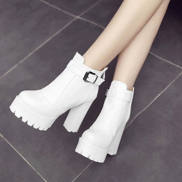 Fashion Punk 12cm High Heels Platform Buckle Ankle Boots Women Black White Ladies Shoes Cool Rock Shoes Woman Boots - Shop Trendy Women's Clothing | LoverChic