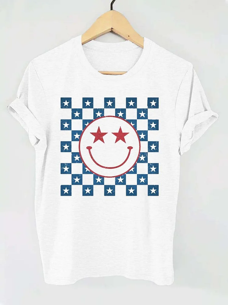 Independence Day Smiley Face Letter Print T-shirt