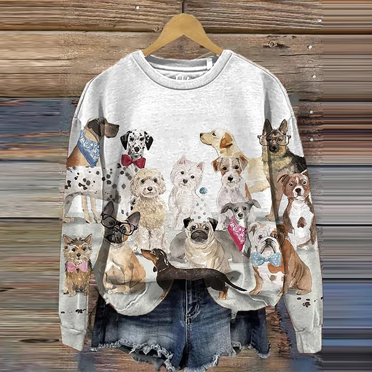 Sweatshirt mit Rundhalsausschnitt und langen Ärmeln und Hundemuster