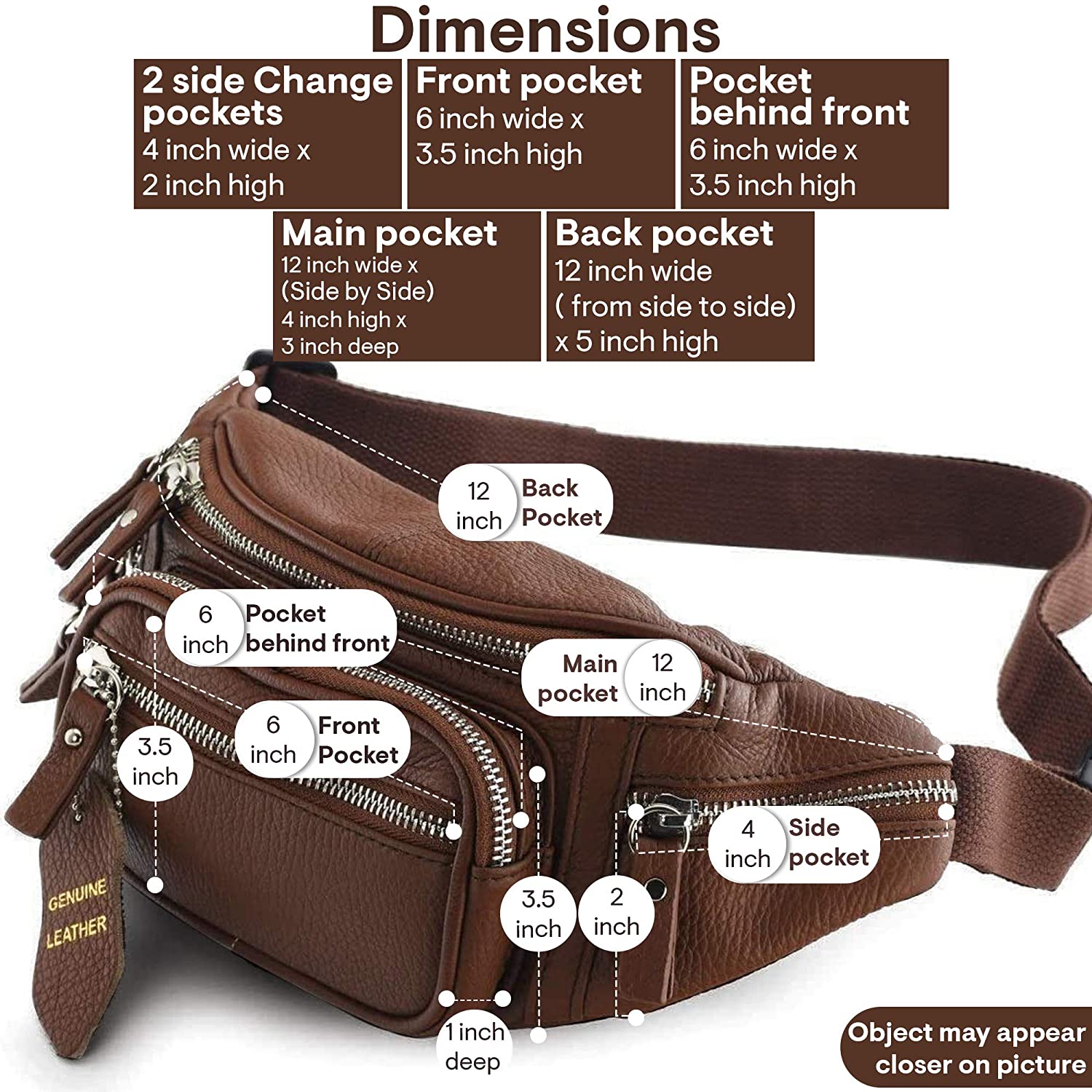 Fanny Pack Waist Bag Multifunction Genuine Leather Hip Bum Bag Travel Pouch for Men and Women- Multiple Pockets & Sturdy Zippers Ideal for Hiking Running And Cycling