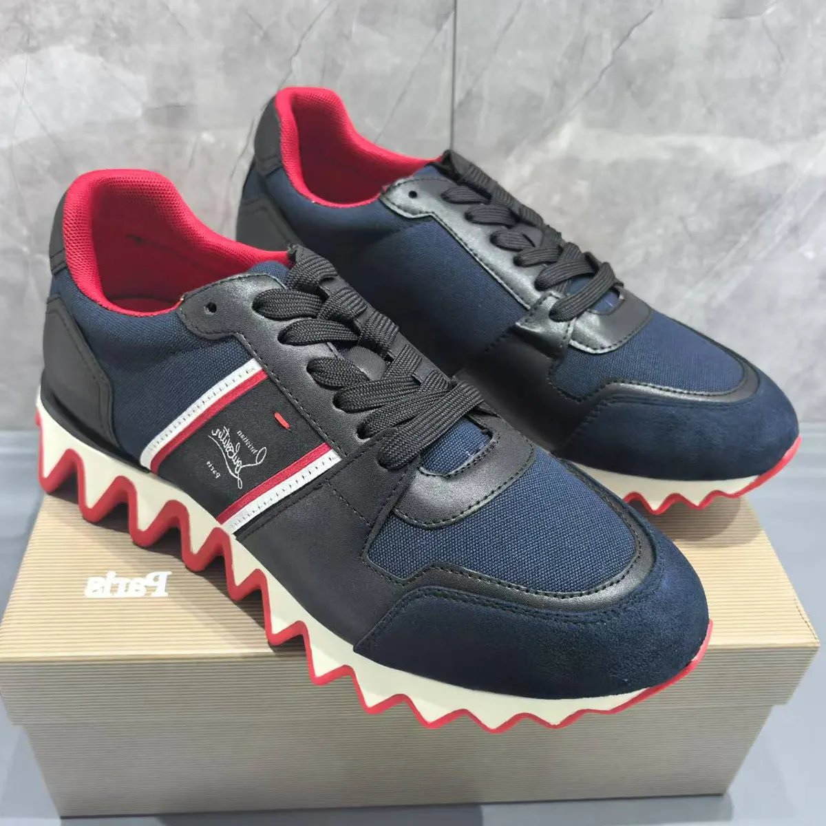 Gentleman's Red Bottom Sneakers Polyester Round Toe Couples Sneakers -vocosishoes